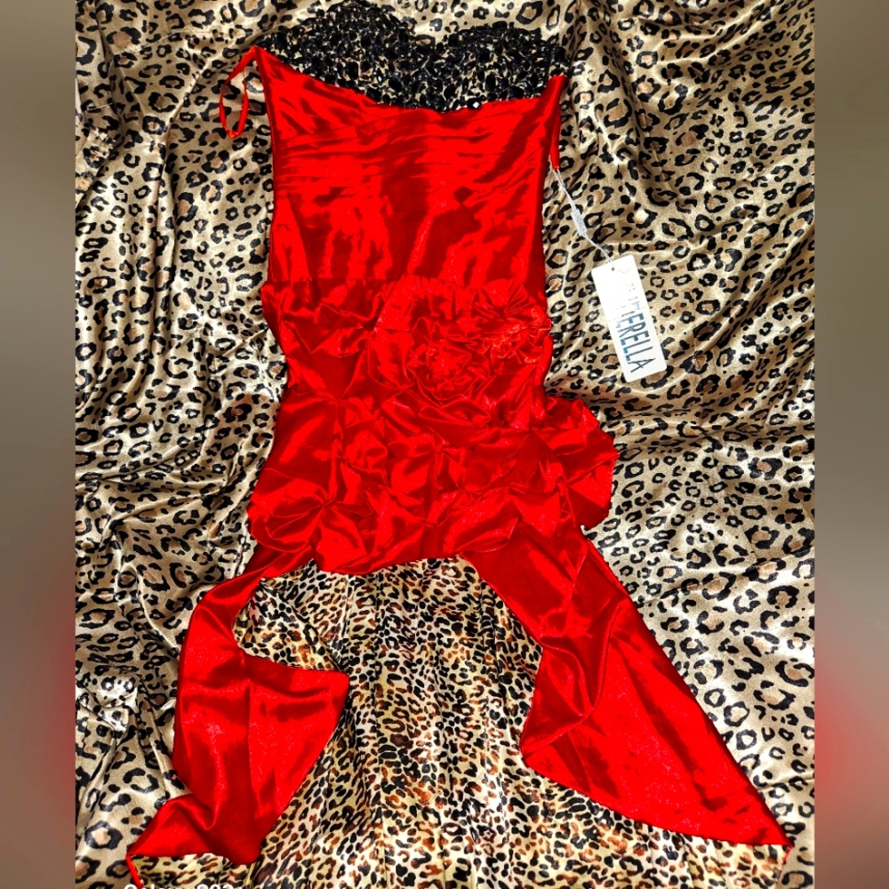 Red dress with black stones on front long